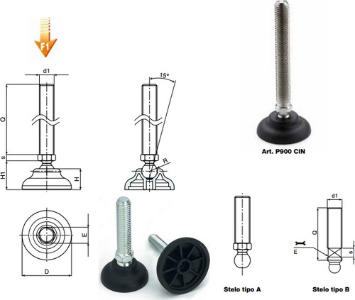 Mounting foot with steel and stainless steel stud